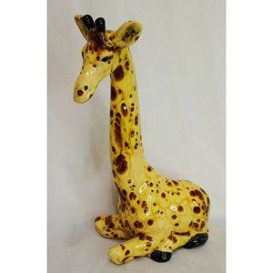 Giraffe Laying Down Alert Figurine Hand Painted Ceramic 10" Studio Art